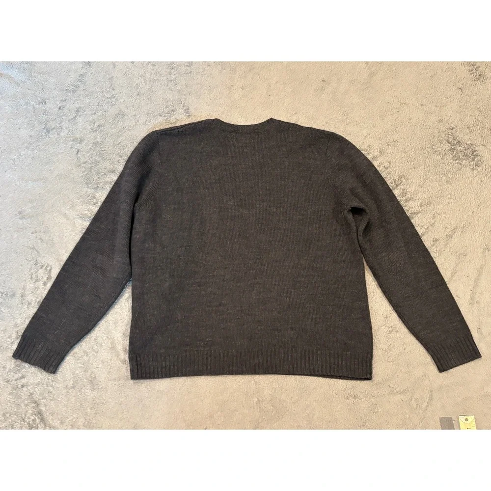 Eddie Bauer Mens V-Neck Sweater 100% Wool Charcoal Gray Long Sleeve Pullover M